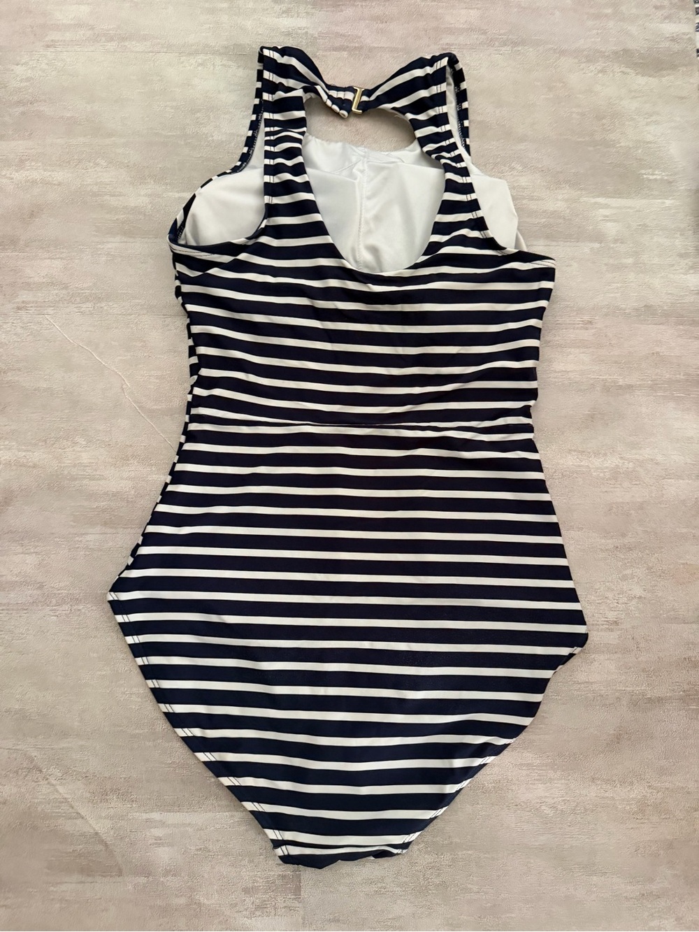 Lands’ End | Navy White Stripe One Piece Swimsuit - Size Medium - Picture 4 of 5